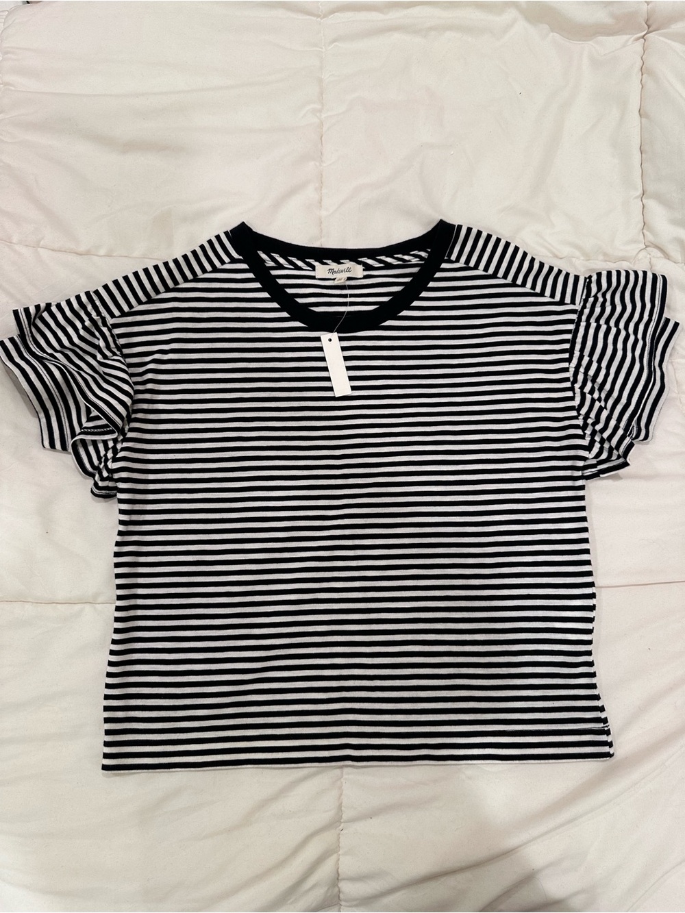 NWT Madewell Striped Ruffle Sleeve Tee - XS